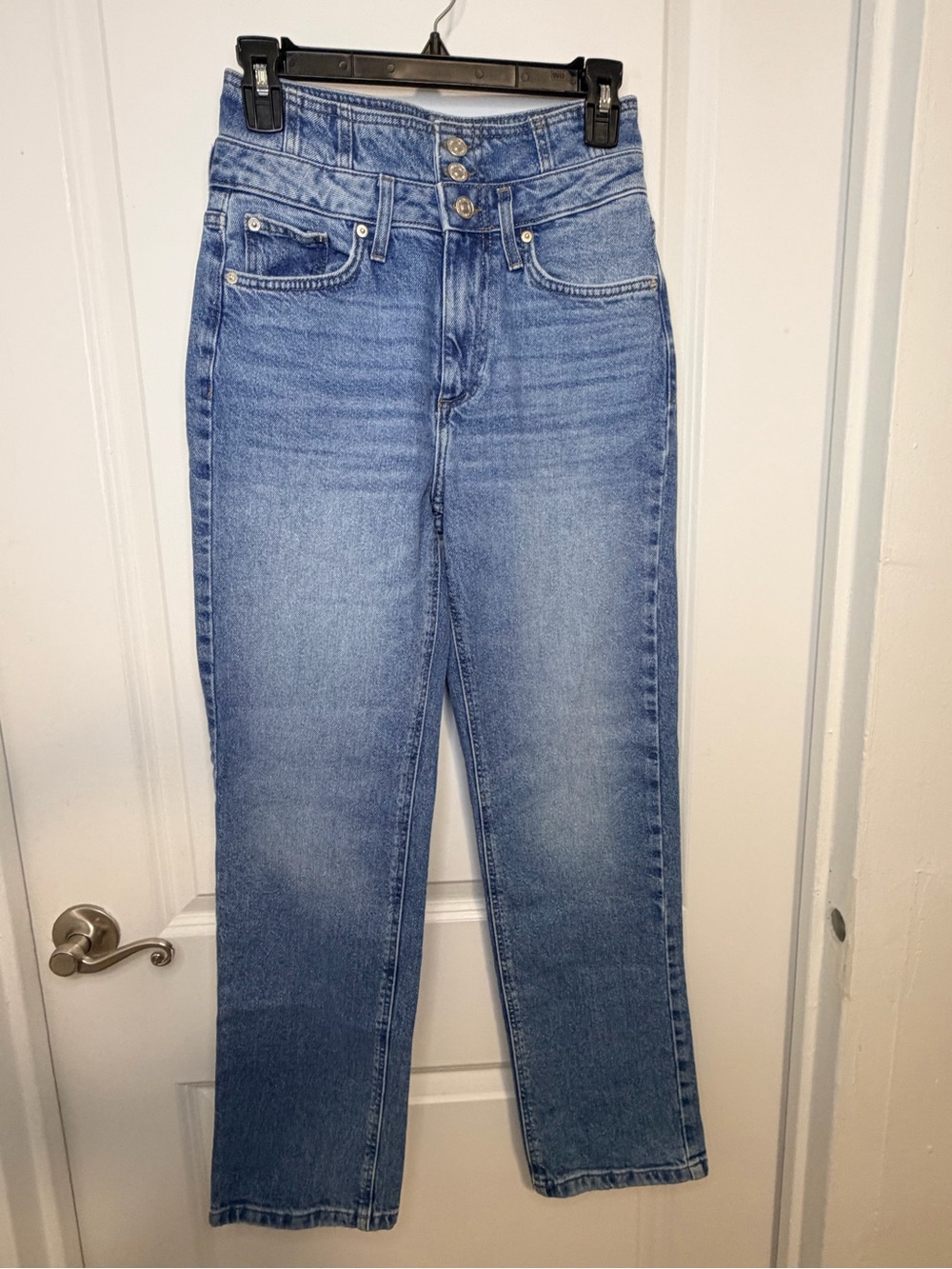 Forever 21 High-Rise Double Waisted Light Blue Straight Leg Jeans